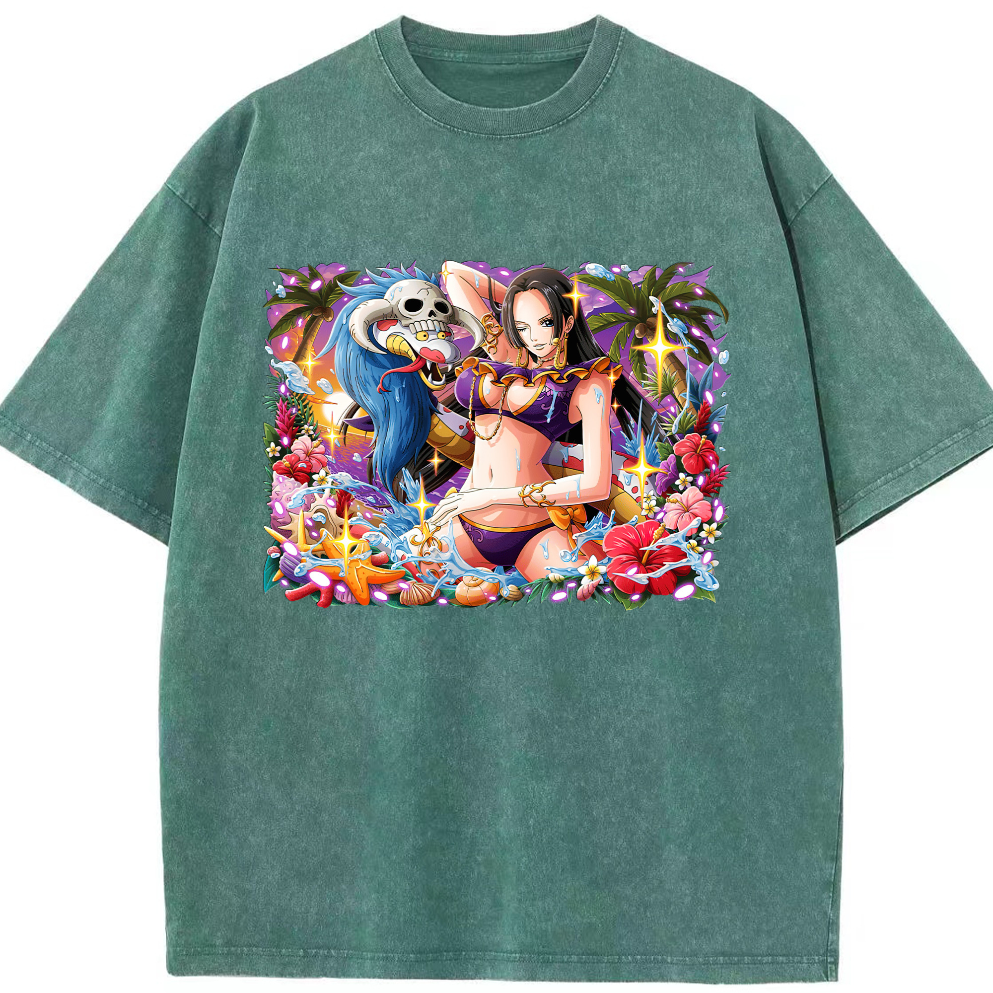ワンピース ボア・ハンコック ONE PIECE Boa·Hancock 綿100% ヴィンテージ風 半袖Tシャツ（フロントプリント）